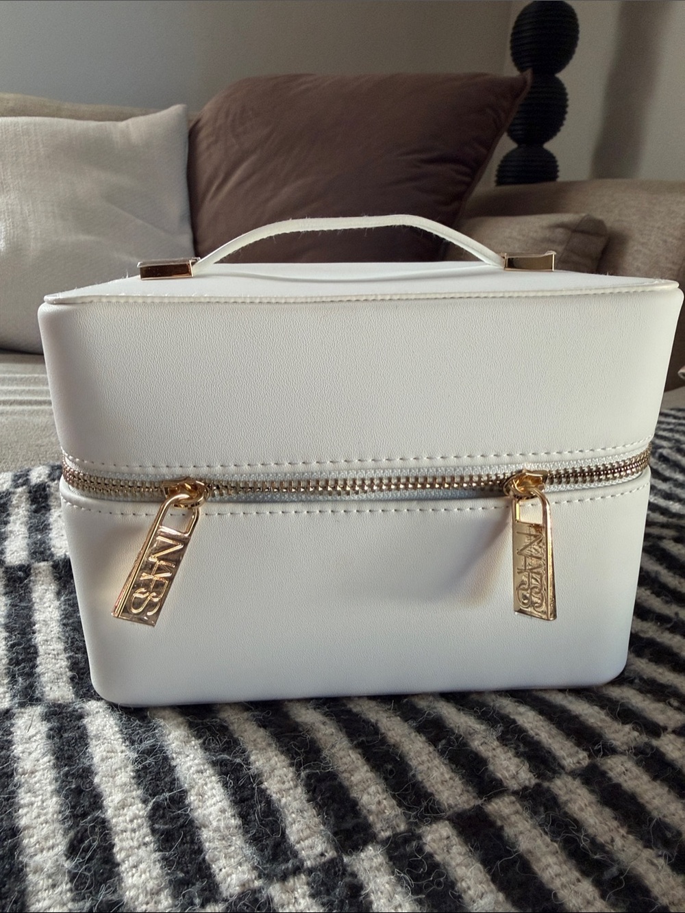 White NARs Vegan Leather Vanity Case with Gold Accents